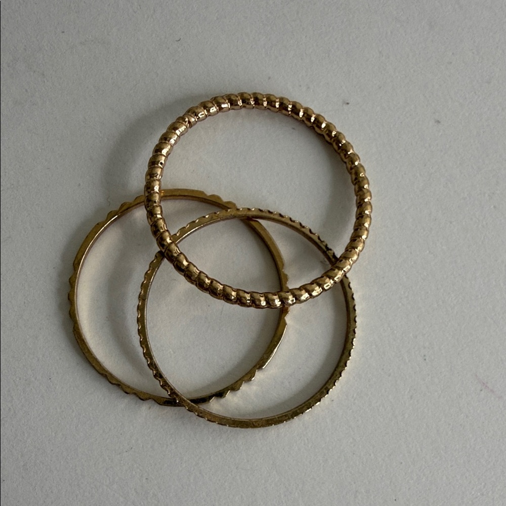 Set of 3 Dainty Gold Tone Rings (size 8)